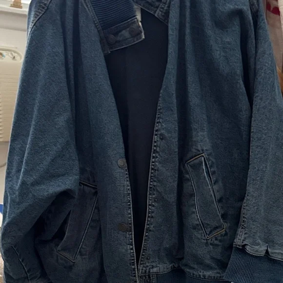 Zara Dark Blue Denim Bomber Jacket - Picture 5 of 7